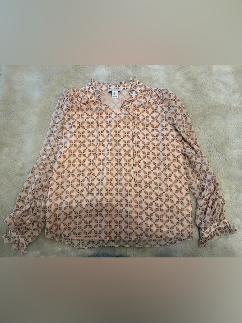 Rachel Zoe Blush Pink Floral Ruffle-Neck Blouse